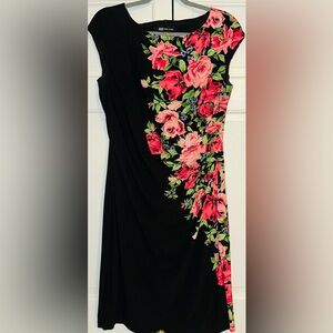 Floral Black Dress with Pink and Green Accents
